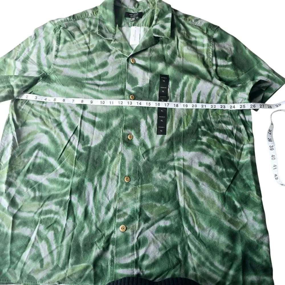 Banana Republic NWT Men Tie‎ Dye Botanical Green Short Sleeve Button Up Shirt XL